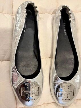 Tory Burch Minnie Travel Ballet Flat Silver Logo Flats